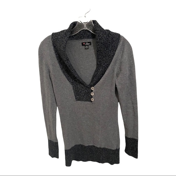 Guess Plunging Neck Sweater Gray - Picture 1 of 7